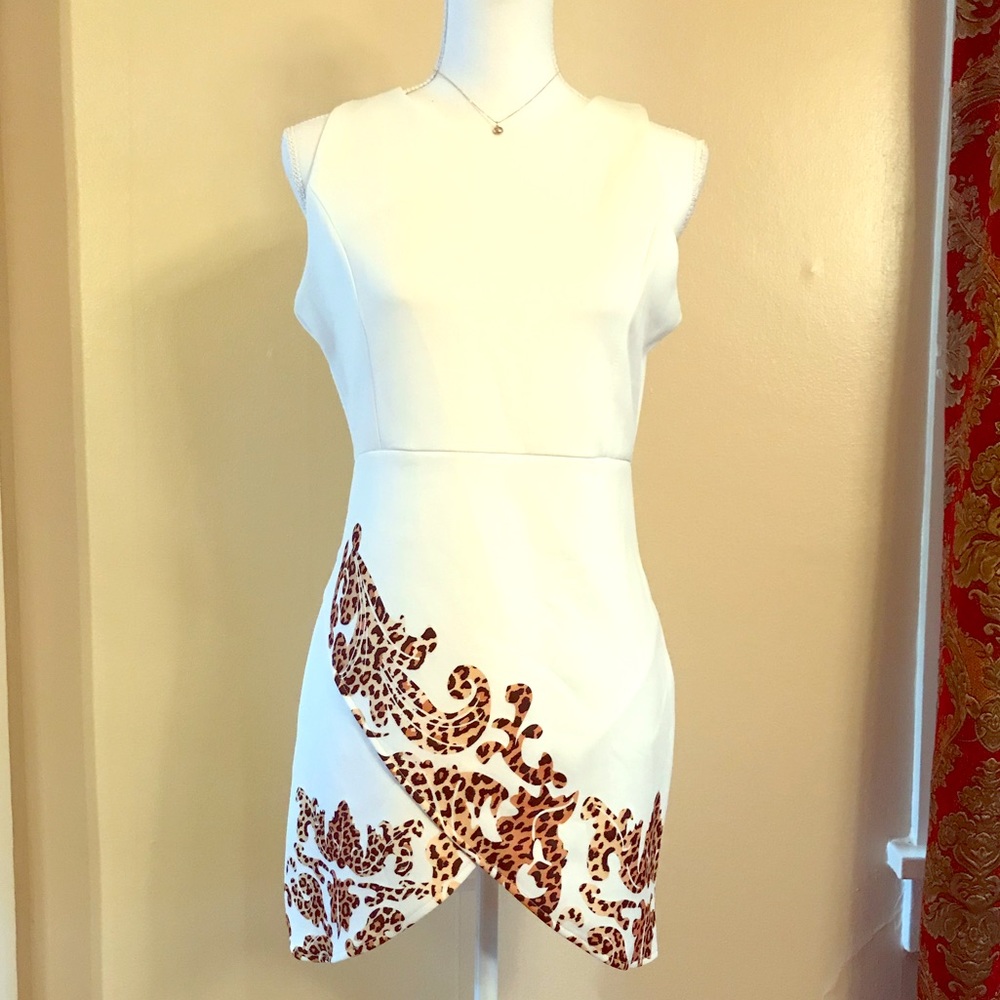 White Mini-dress with Leopard Detailing